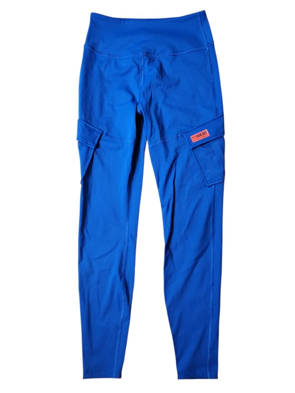 Firm Abs Cargo Leggings Scrunch Butt High-Waist Multiple Pockets Blue Small